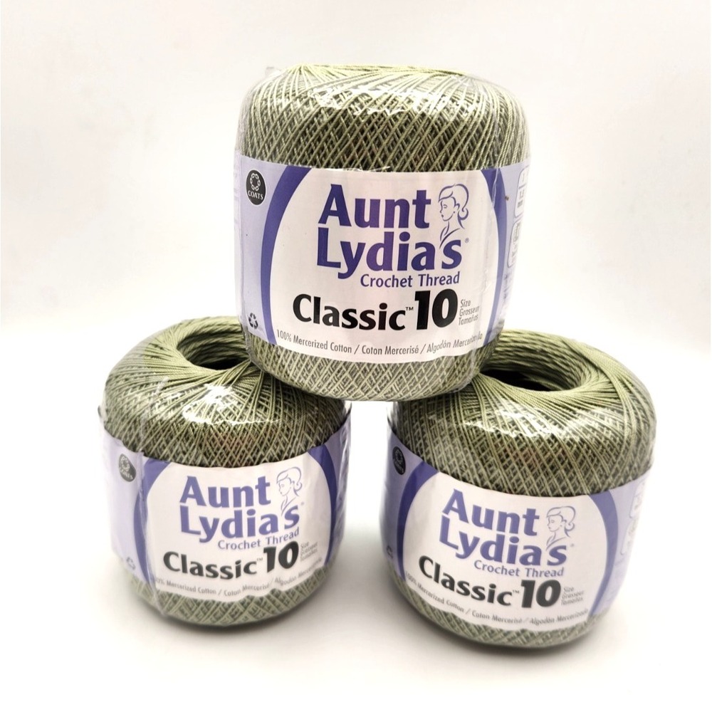 Aunt Lydia's Classic Cotton Crochet Thread Size 10 Lot Of 3 Frosty Green 0661